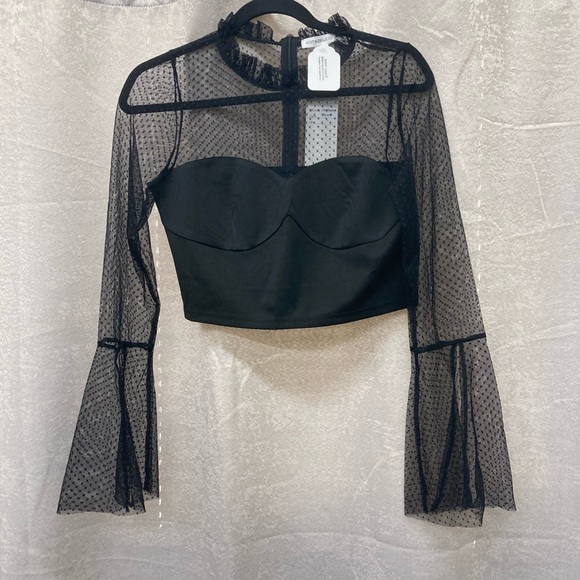 Cropped Sweetheart Mesh Top With Bell Sleeves - Picture 1 of 4
